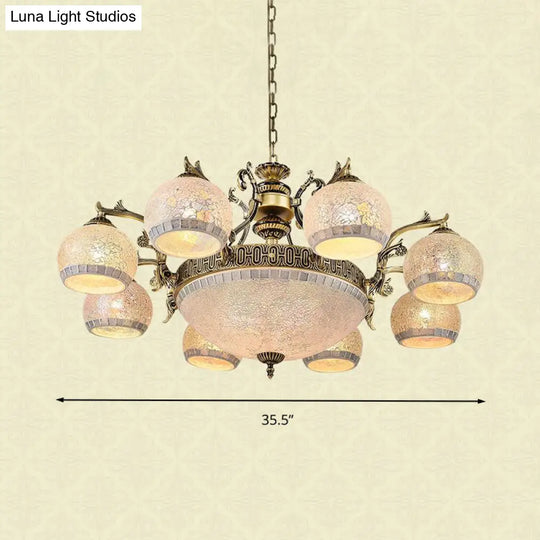 Baroque Brass Globe Chandelier With Frosted Glass & 3/5/11 Lights