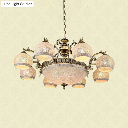 Baroque Antique Brass Globe Chandelier - 3/5/11 Light Fixture With Frosted Glass Hangin