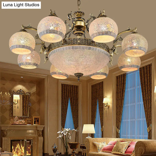 Baroque Antique Brass Globe Chandelier - 3/5/11 Light Fixture With Frosted Glass Hangin 11 /