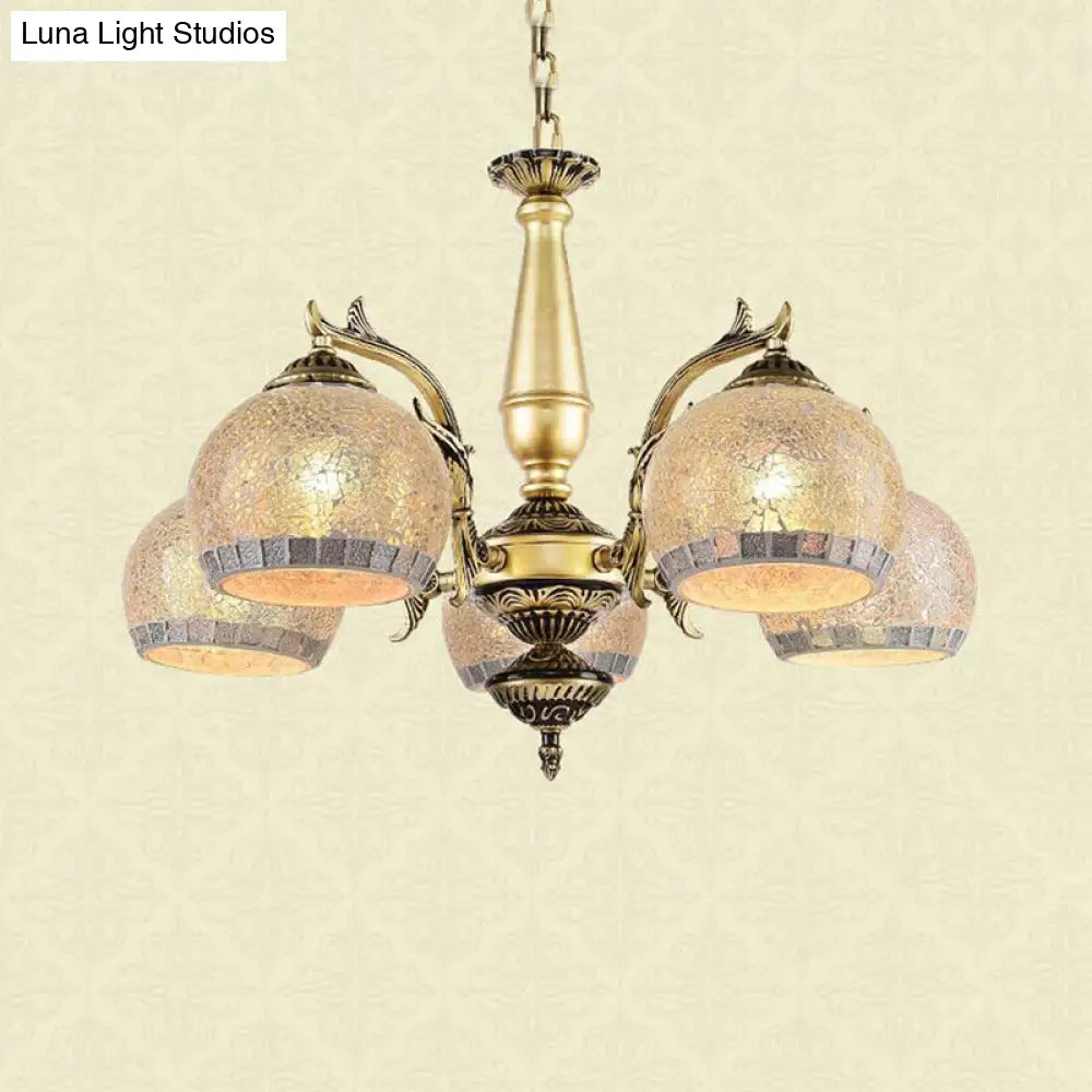 Baroque Antique Brass Globe Chandelier - 3/5/11 Light Fixture With Frosted Glass Hangin 5 /