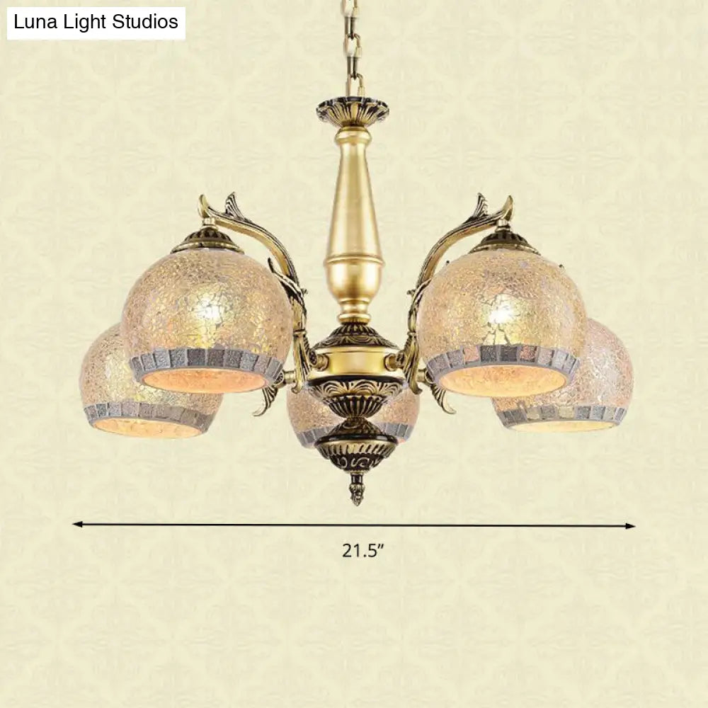 Baroque Antique Brass Globe Chandelier - 3/5/11 Light Fixture With Frosted Glass Hangin