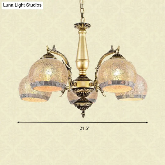 Baroque Antique Brass Globe Chandelier - 3/5/11 Light Fixture With Frosted Glass Hangin