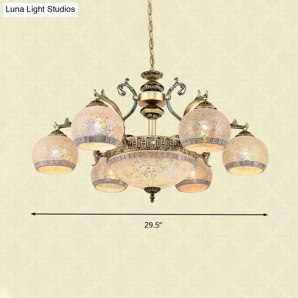 Baroque Antique Brass Globe Chandelier - 3/5/11 Light Fixture With Frosted Glass Hangin