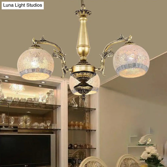 Baroque Antique Brass Globe Chandelier - 3/5/11 Light Fixture With Frosted Glass Hangin 3 /