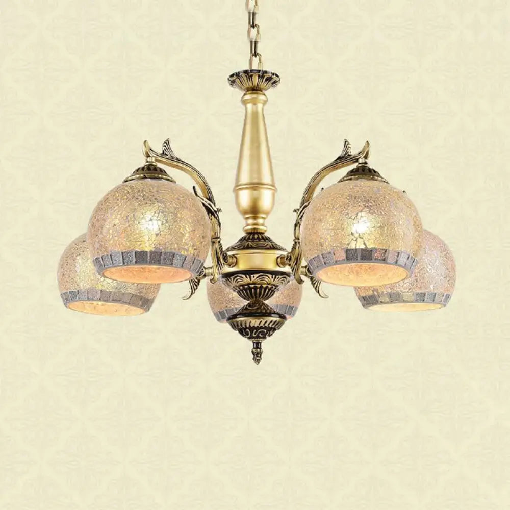 Baroque Brass Globe Chandelier With Frosted Glass & 3/5/11 Lights 5 / Antique