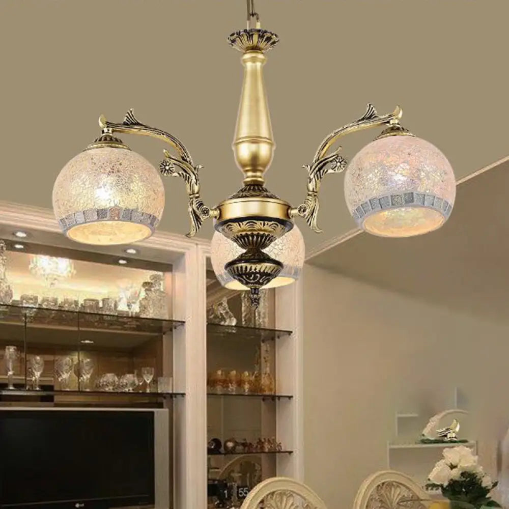 Baroque Brass Globe Chandelier With Frosted Glass & 3/5/11 Lights 3 / Antique