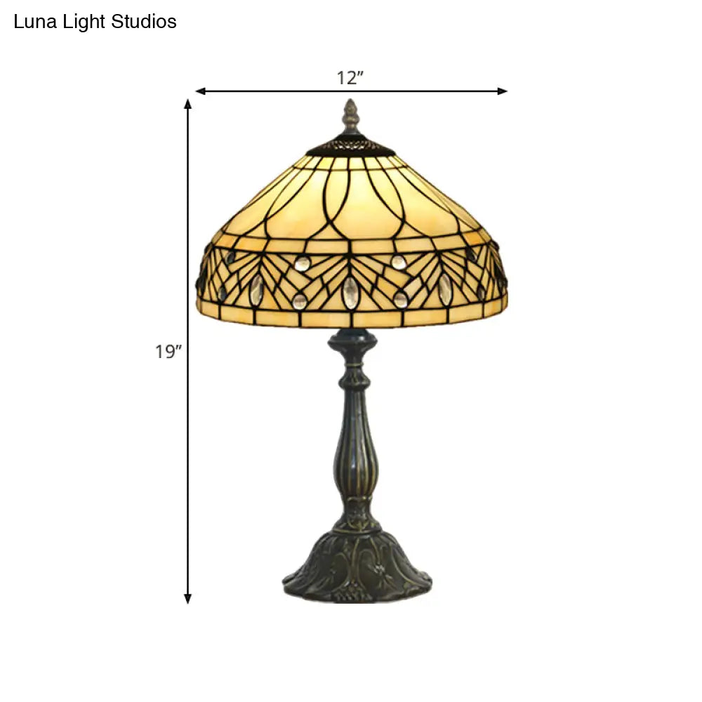 Baroque Brass Tapered Glass Night Table Lamp With 1-Head For Bedroom