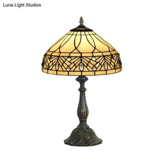 Baroque Brass Tapered Glass Night Table Lamp With 1-Head For Bedroom