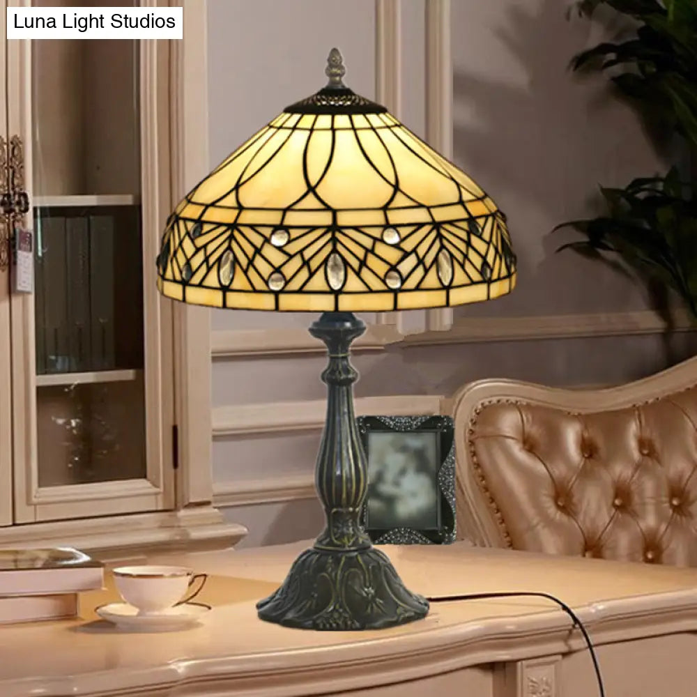 Baroque Brass Tapered Glass Night Table Lamp With 1-Head For Bedroom