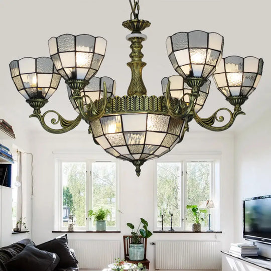 Baroque Bronze Domed Chandelier With Blue/Textured White Glass For Bedroom - 5/9/11 Lights 9 /