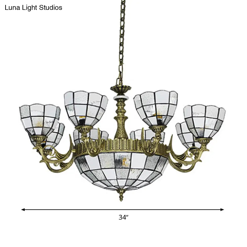 Baroque Domed Chandelier In Bronze With Blue/Textured White Glass Lights - Ideal For Bedroom