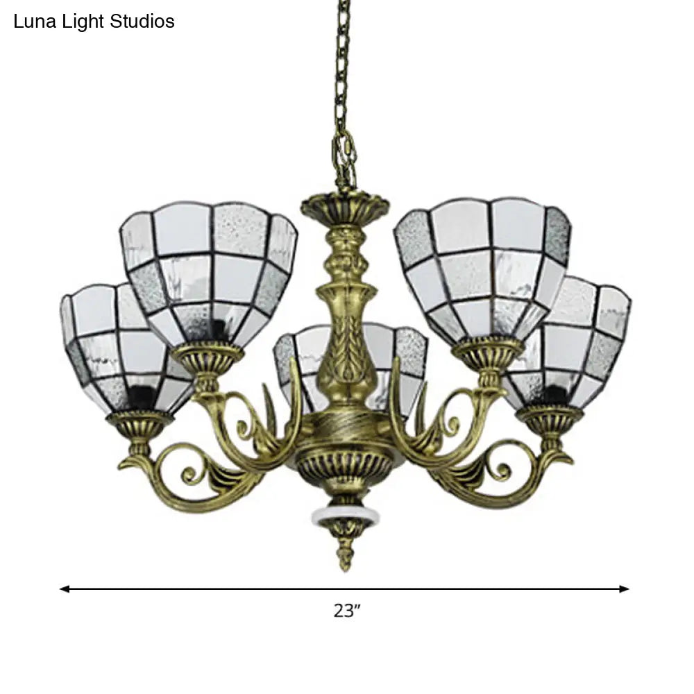 Baroque Domed Chandelier In Bronze With Blue/Textured White Glass Lights - Ideal For Bedroom