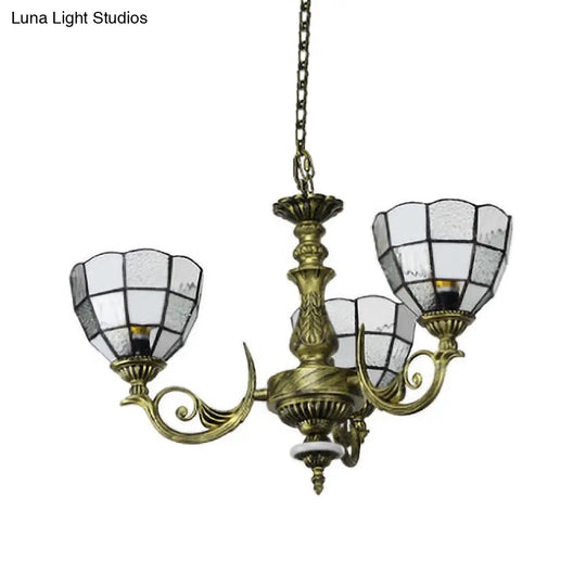 Baroque Domed Chandelier In Bronze With Blue/Textured White Glass Lights - Ideal For Bedroom