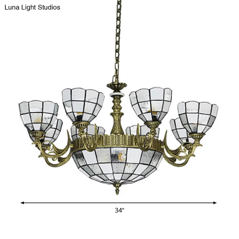 Baroque Bronze Domed Chandelier With Blue/Textured White Glass For Bedroom - 5/9/11 Lights