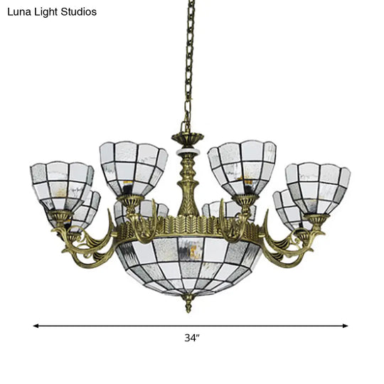 Baroque Bronze Domed Chandelier With Blue/Textured White Glass For Bedroom - 5/9/11 Lights