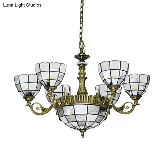 Baroque Bronze Domed Chandelier With Blue/Textured White Glass For Bedroom - 5/9/11 Lights