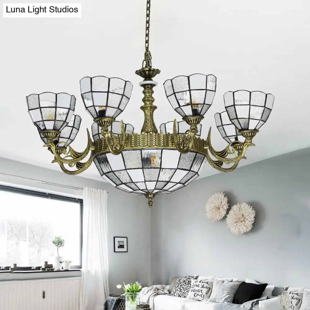 Baroque Bronze Domed Chandelier With Blue/Textured White Glass For Bedroom - 5/9/11 Lights