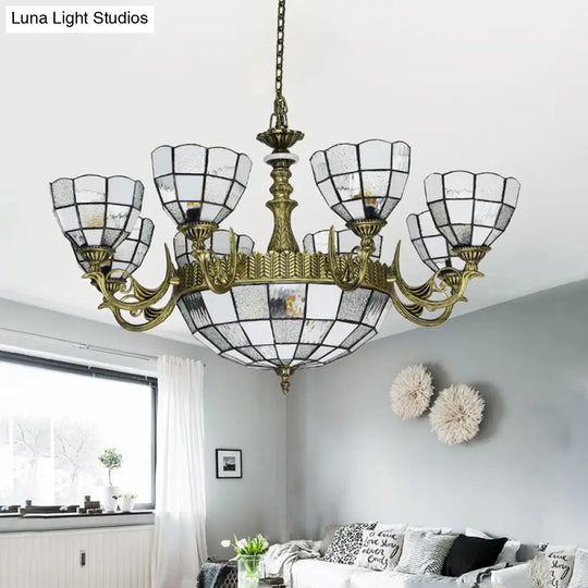 Baroque Bronze Domed Chandelier With Blue/Textured White Glass For Bedroom - 5/9/11 Lights