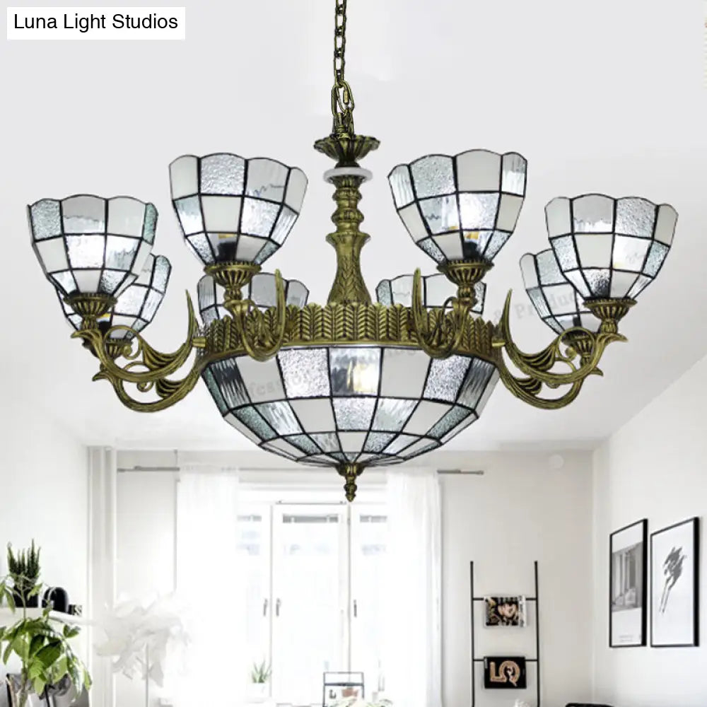 Baroque Domed Chandelier In Bronze With Blue/Textured White Glass Lights - Ideal For Bedroom 11 /