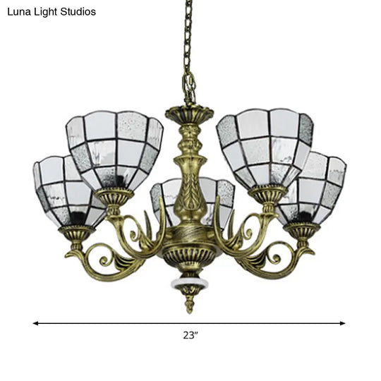 Baroque Bronze Domed Chandelier With Blue/Textured White Glass For Bedroom - 5/9/11 Lights