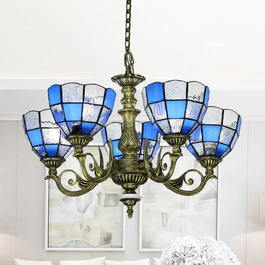 Baroque Bronze Domed Chandelier With Blue/Textured White Glass For Bedroom - 5/9/11 Lights 5 / Blue