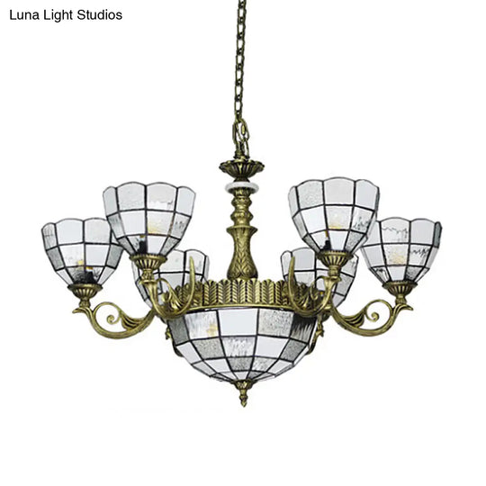 Baroque Domed Chandelier In Bronze With Blue/Textured White Glass Lights - Ideal For Bedroom