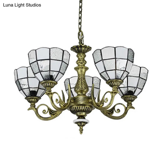 Baroque Bronze Domed Chandelier With Blue/Textured White Glass For Bedroom - 5/9/11 Lights