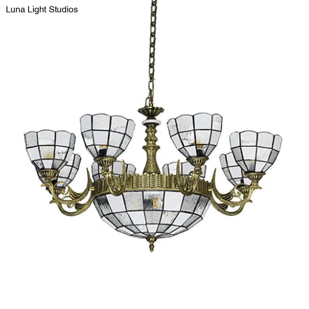 Baroque Domed Chandelier In Bronze With Blue/Textured White Glass Lights - Ideal For Bedroom