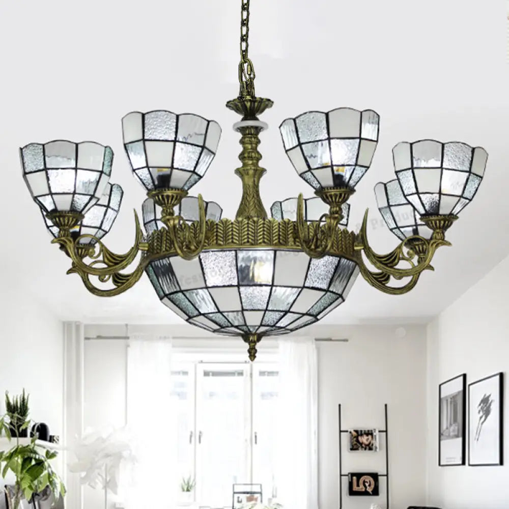 Baroque Bronze Domed Chandelier With Blue/Textured White Glass For Bedroom - 5/9/11 Lights 11 /