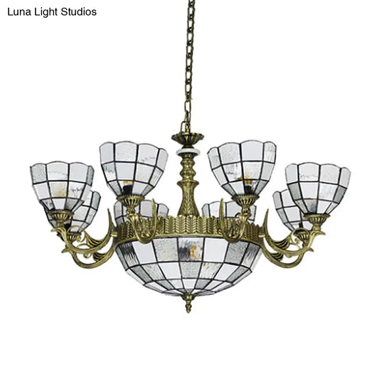 Baroque Bronze Domed Chandelier With Blue/Textured White Glass For Bedroom - 5/9/11 Lights