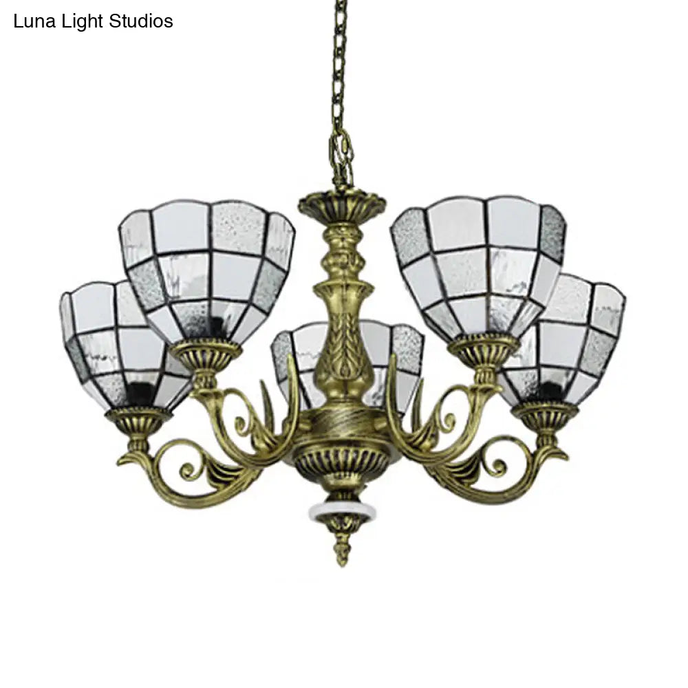 Baroque Domed Chandelier In Bronze With Blue/Textured White Glass Lights - Ideal For Bedroom