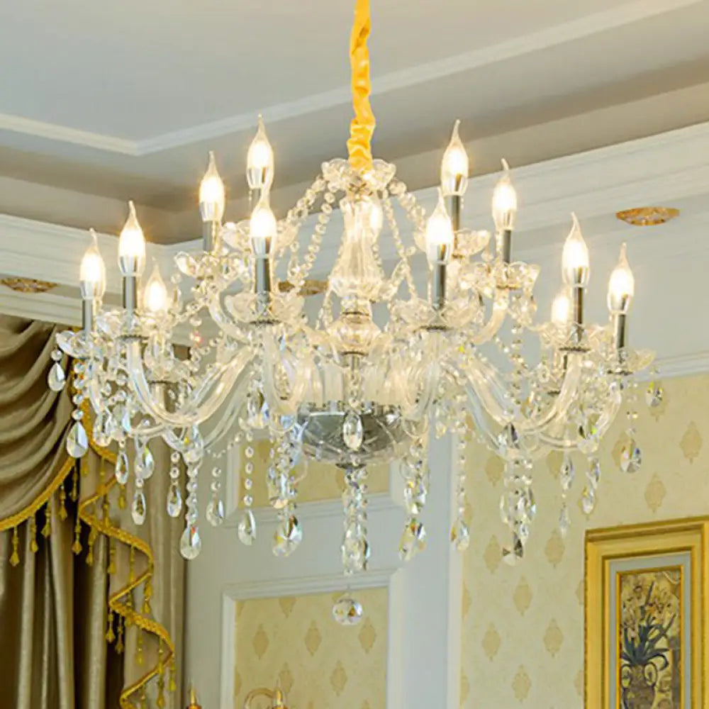 Baroque Candelabra Chandelier: Clear Crystal Pendant Light For Dining Room 15 /