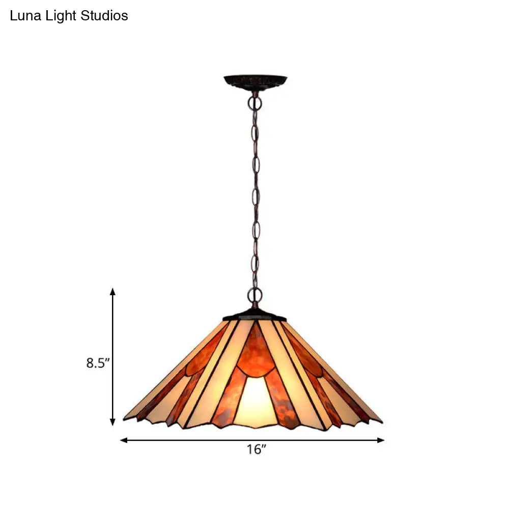 Baroque 2-Light Conical Cut Glass Hanging Chandelier With White/Yellow/Orange Shades - Bronze