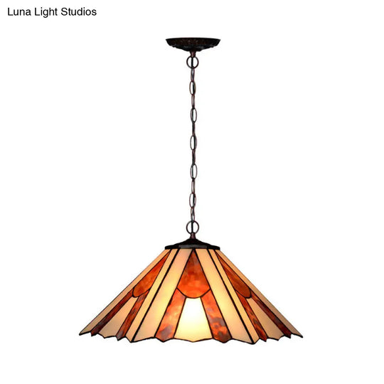 Baroque 2-Light Conical Cut Glass Hanging Chandelier With White/Yellow/Orange Shades - Bronze