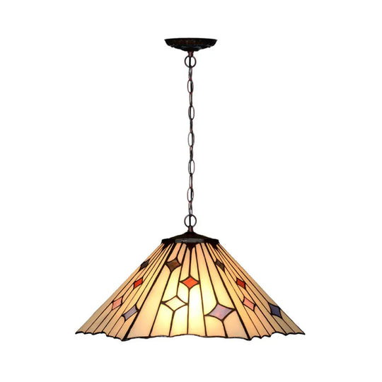 Baroque Conical Glass Hanging Chandelier - White/Yellow/Orange 2 Lights Bronze Suspension Pendant