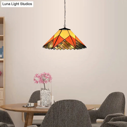 Baroque Conical Glass Hanging Chandelier - White/Yellow/Orange 2 Lights Bronze Suspension Pendant