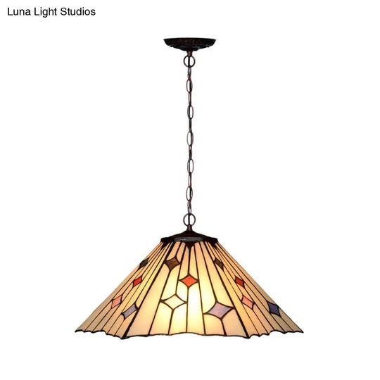 Baroque 2-Light Conical Cut Glass Hanging Chandelier With White/Yellow/Orange Shades - Bronze