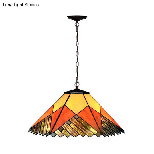 Baroque 2-Light Conical Cut Glass Hanging Chandelier With White/Yellow/Orange Shades - Bronze