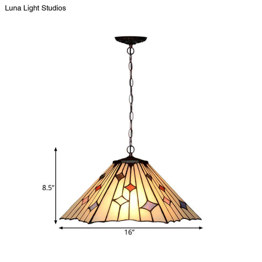 Baroque 2-Light Conical Cut Glass Hanging Chandelier With White/Yellow/Orange Shades - Bronze