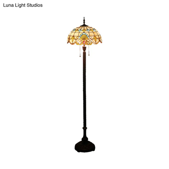 Baroque Dome Hand-Cut Glass Floor Lamp With Pull Chain - 2 Bulbs Black