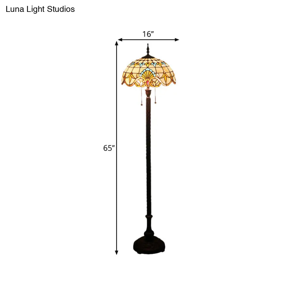 Baroque Dome Hand-Cut Glass Floor Lamp With Pull Chain - 2 Bulbs Black