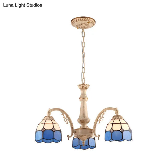 Baroque Yellow/Blue Hand Cut Glass Pendant Chandelier - 3/5 Lights Dome Ceiling Lamp For Kitchen 3 /