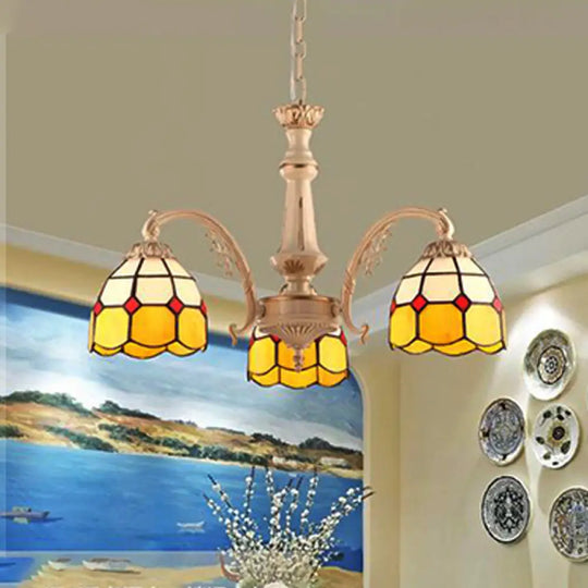 Baroque Dome Pendant Chandelier With Hand Cut Glass - 3/5 Lights Yellow And Blue Ideal For Kitchen