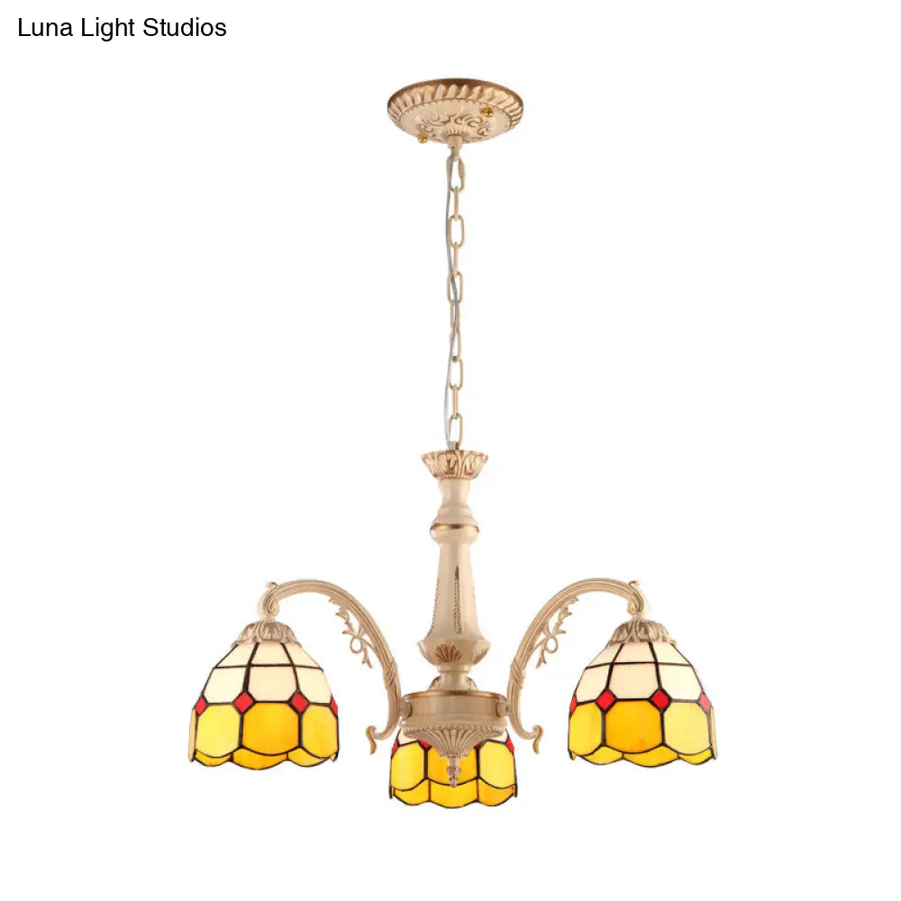 Baroque Dome Pendant Chandelier With Hand Cut Glass - 3/5 Lights Yellow And Blue Ideal For Kitchen