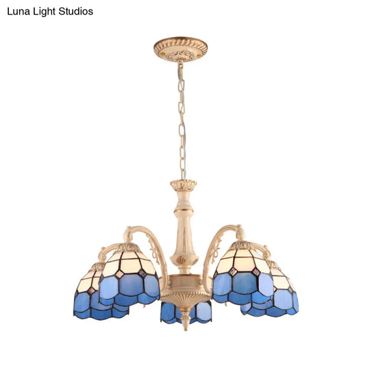 Baroque Dome Pendant Chandelier With Hand Cut Glass - 3/5 Lights Yellow And Blue Ideal For Kitchen