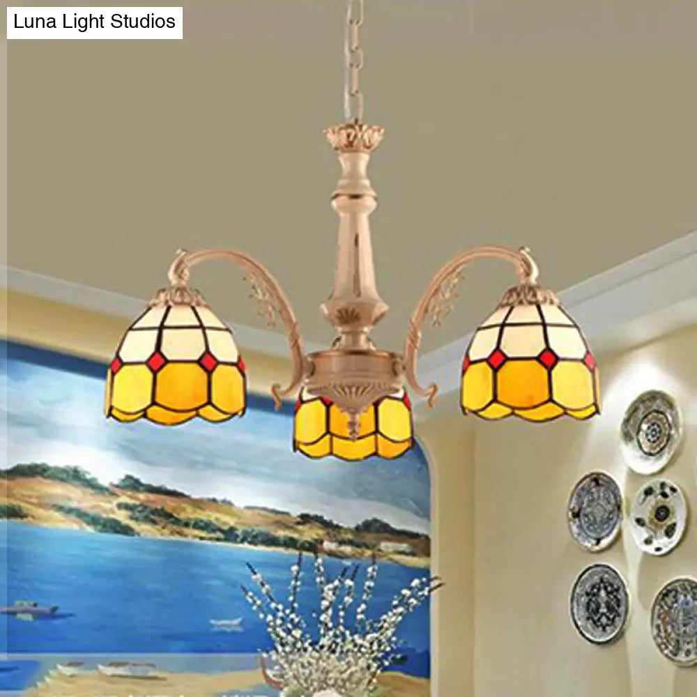 Baroque Yellow/Blue Hand Cut Glass Pendant Chandelier - 3/5 Lights Dome Ceiling Lamp For Kitchen 3 /