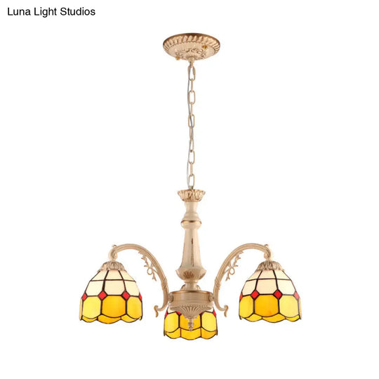 Baroque Yellow/Blue Hand Cut Glass Pendant Chandelier - 3/5 Lights Dome Ceiling Lamp For Kitchen