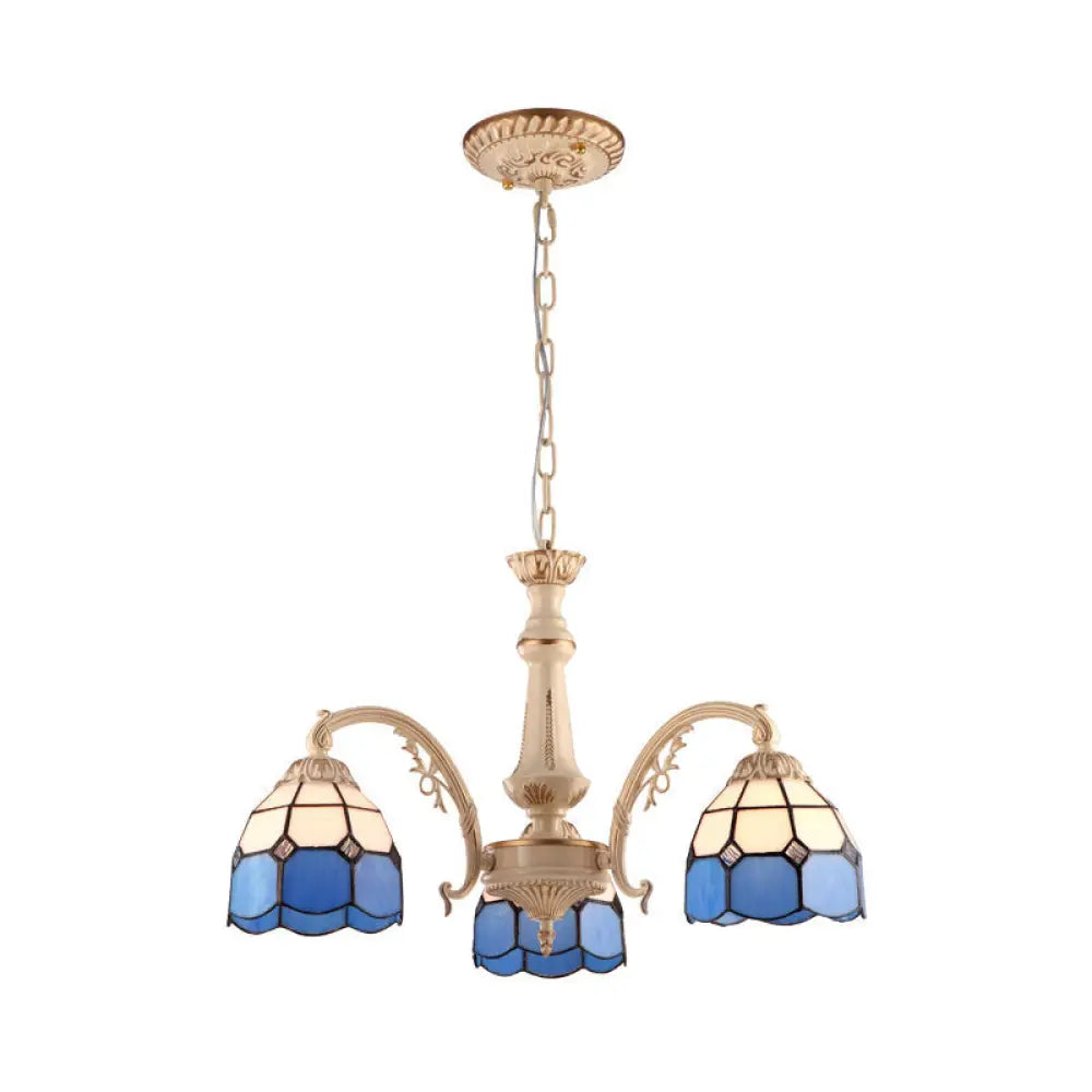 Baroque Dome Pendant Chandelier With Hand Cut Glass - 3/5 Lights Yellow And Blue Ideal For Kitchen