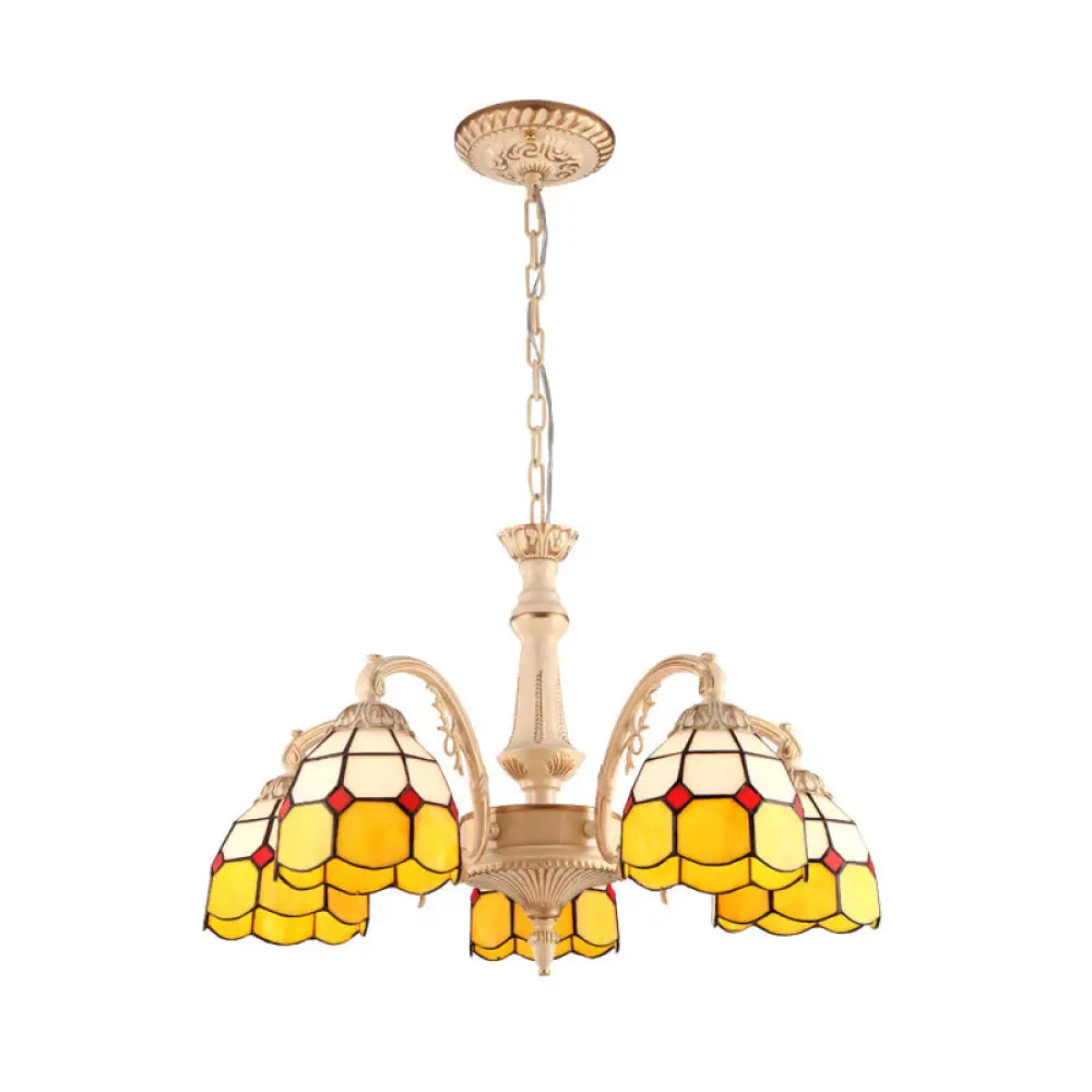 Baroque Dome Pendant Chandelier With Hand Cut Glass - 3/5 Lights Yellow And Blue Ideal For Kitchen