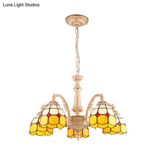 Baroque Yellow/Blue Hand Cut Glass Pendant Chandelier - 3/5 Lights Dome Ceiling Lamp For Kitchen 5 /